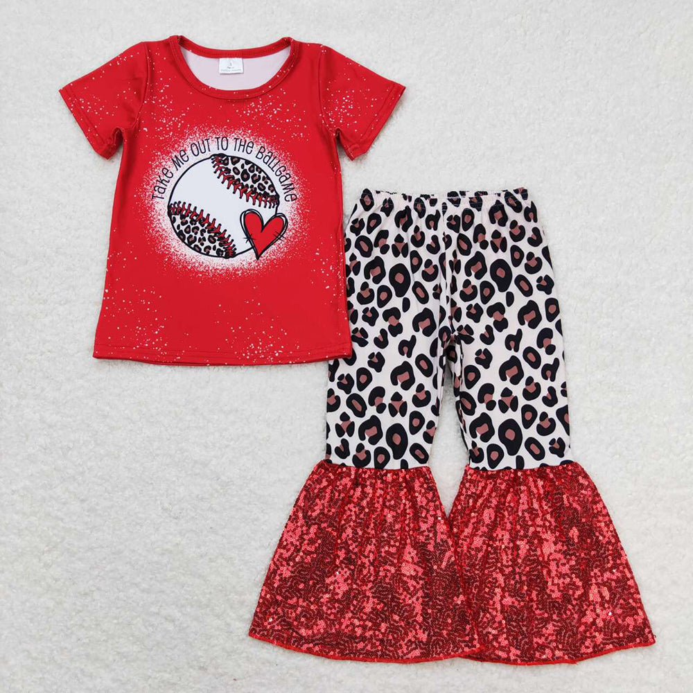 Baby Girls Baseball red sequin bell pants sets