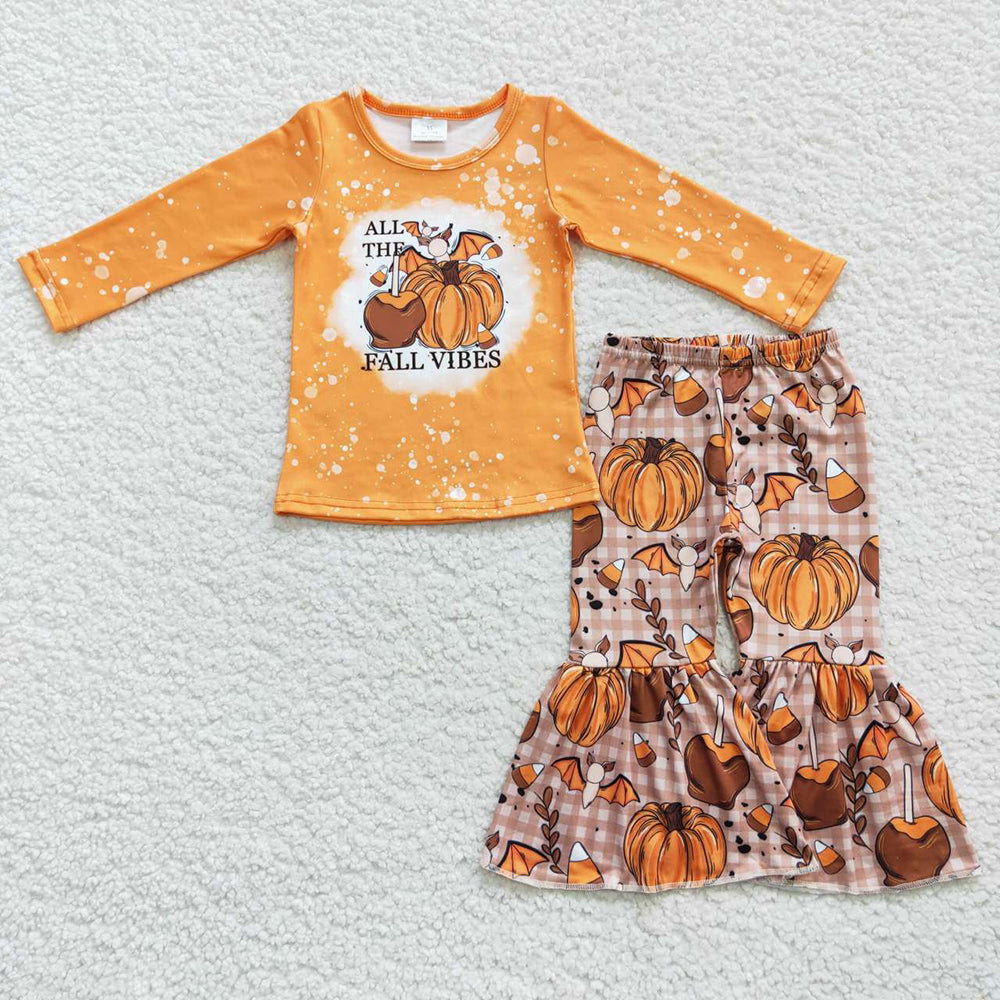 Baby Girls Thanksgiving Pumpkin Bell Pants Clothes Sets