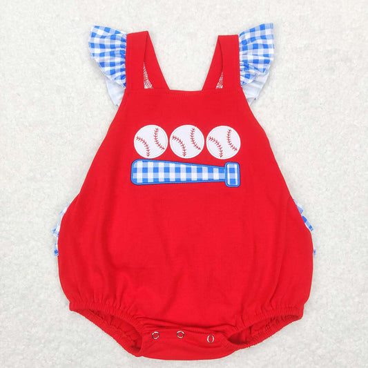 Baby Infants Girls Red Baseball Straps Ruffle Rompers