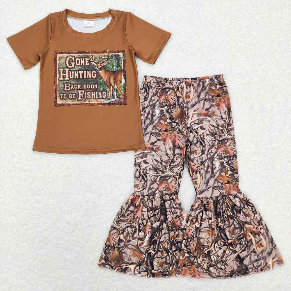 Baby Girls Gone Hunting Brown Top Camo Bell Pants Clothing Sets