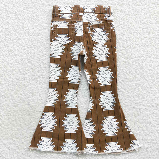 Baby Girls Western Aztec Brown Denim Bell Pants