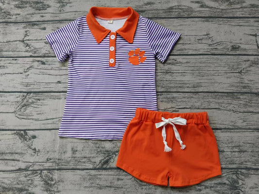 Baby Boys Stripes Paw Teams Top Shorts Clothes Sets Preorder(moq 5)