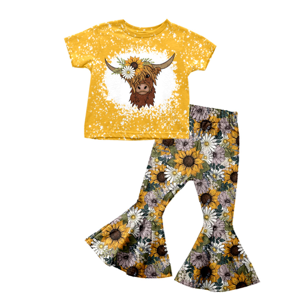 Baby Girls Western Cow Sunflowers Bell Pants Clothes preorder(moq 5)