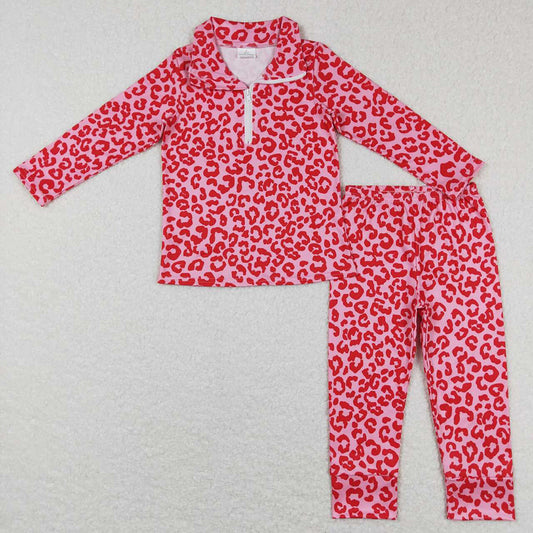 Baby Girls Toddler Valentines Pink Leopard Zip Pullover Tops Pants Clothes Sets