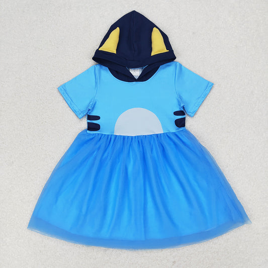 Baby Girls Blue Orange Dogs Ears Sibling Sister Tutu Knee Length Dresses