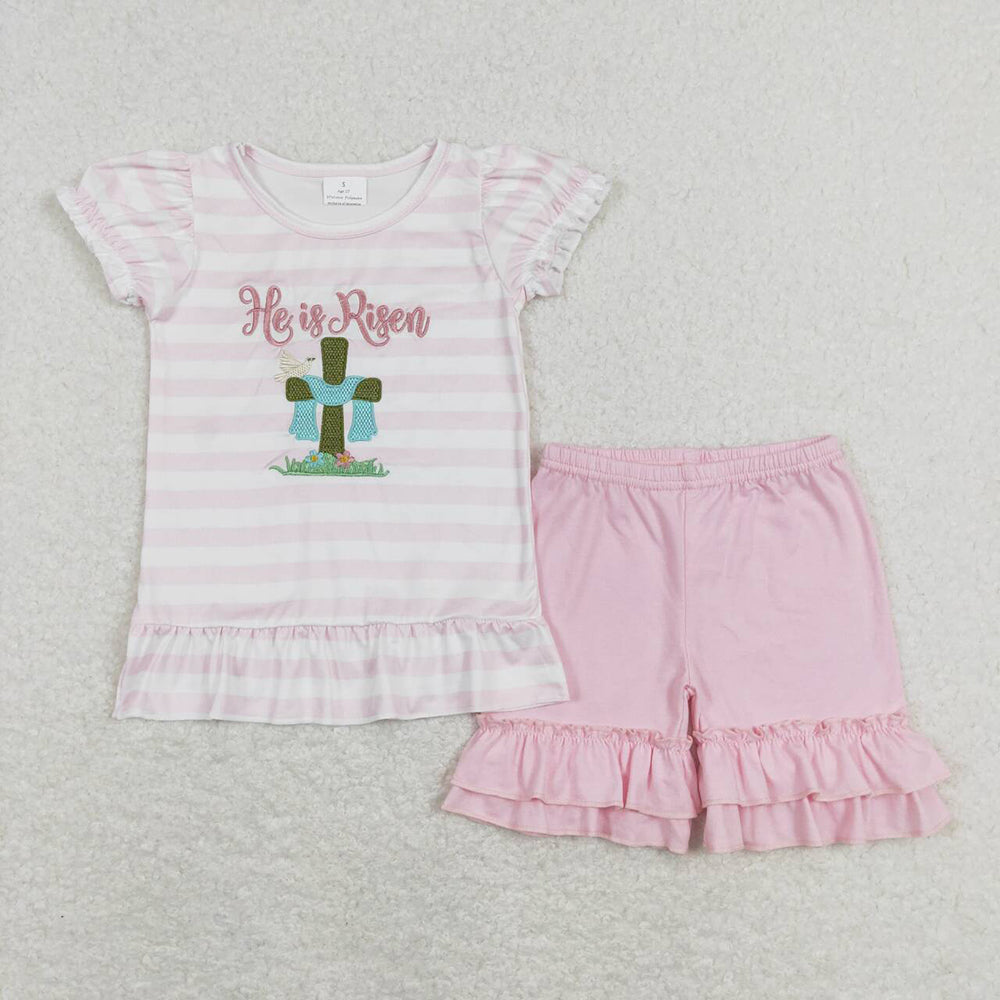 Baby Girls Boys Easter He Is Risen Cotton Embroidery Sibling Designs