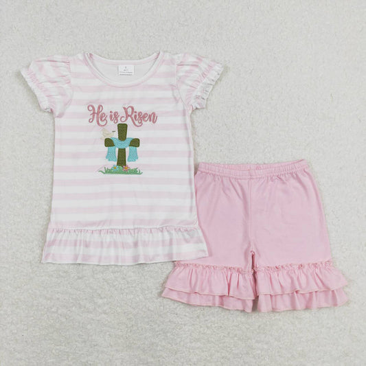 Baby Girls Easter He Is Risen Shirt Tee Pink Shorts Clothes Sets