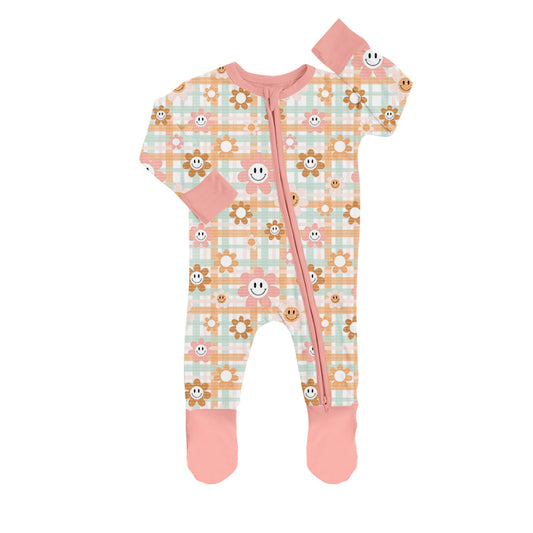 Baby Girls Long Sleeve Pink Flowers Footie Rompers preorder(moq 5)