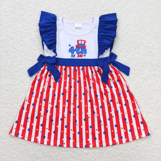 Baby Girls 4th Of July Pockets Bows Knee Length Dresses
