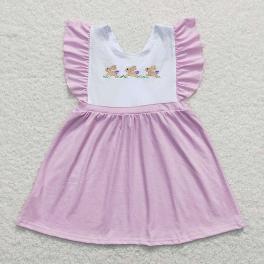 Baby Girls Purple Easter Rabbits Knee Length Bows Dresses