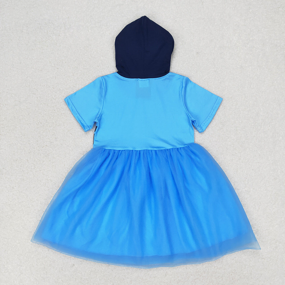 Baby Girls Blue Orange Dogs Ears Sibling Sister Tutu Knee Length Dresses