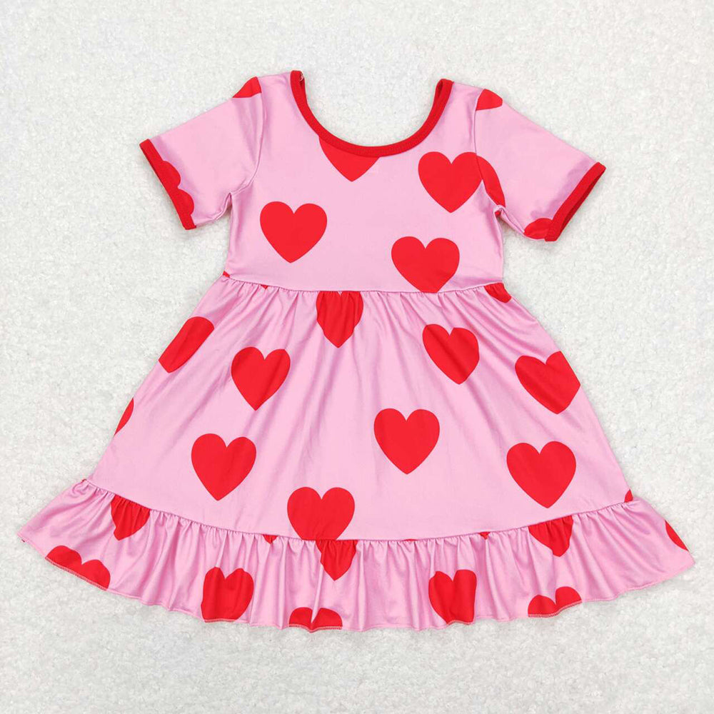 Baby Girls Valentines Red Hearts Knee Length Dresses