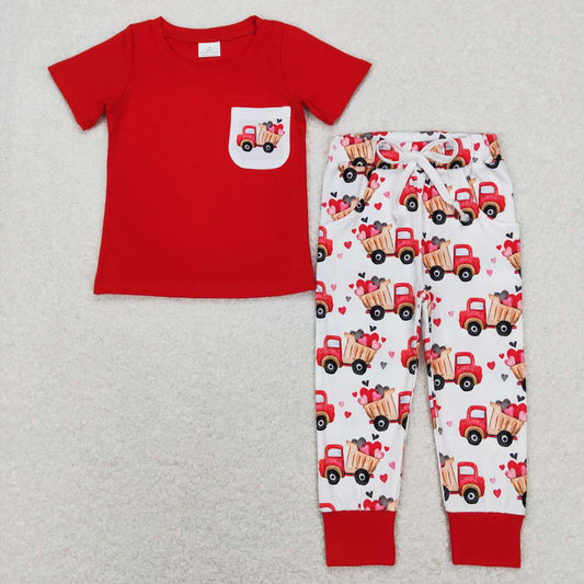Baby Boys Valentines Tractor Pocket Tee Shirts Pants Outfits Clothes Sets