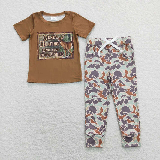 Baby Boys Brown Hunting Deer Shirt Camo Pockets Pants Clothes Sets