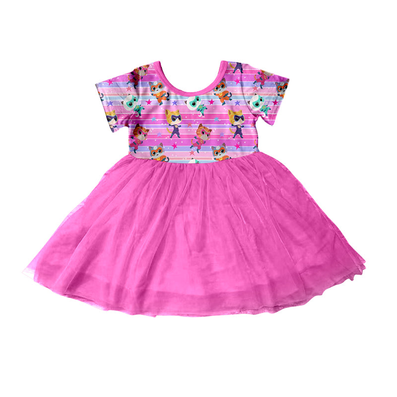 Baby Girls Short Sleeve Cats Pink Tutu Dresses preorder(moq 5)