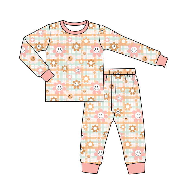 Baby Girls Pink Flowers Smile Pajamas Clothing Sets preorder(moq 5)