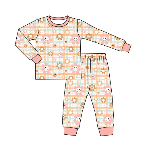 Baby Girls Pink Flowers Smile Pajamas Clothing Sets preorder(moq 5)