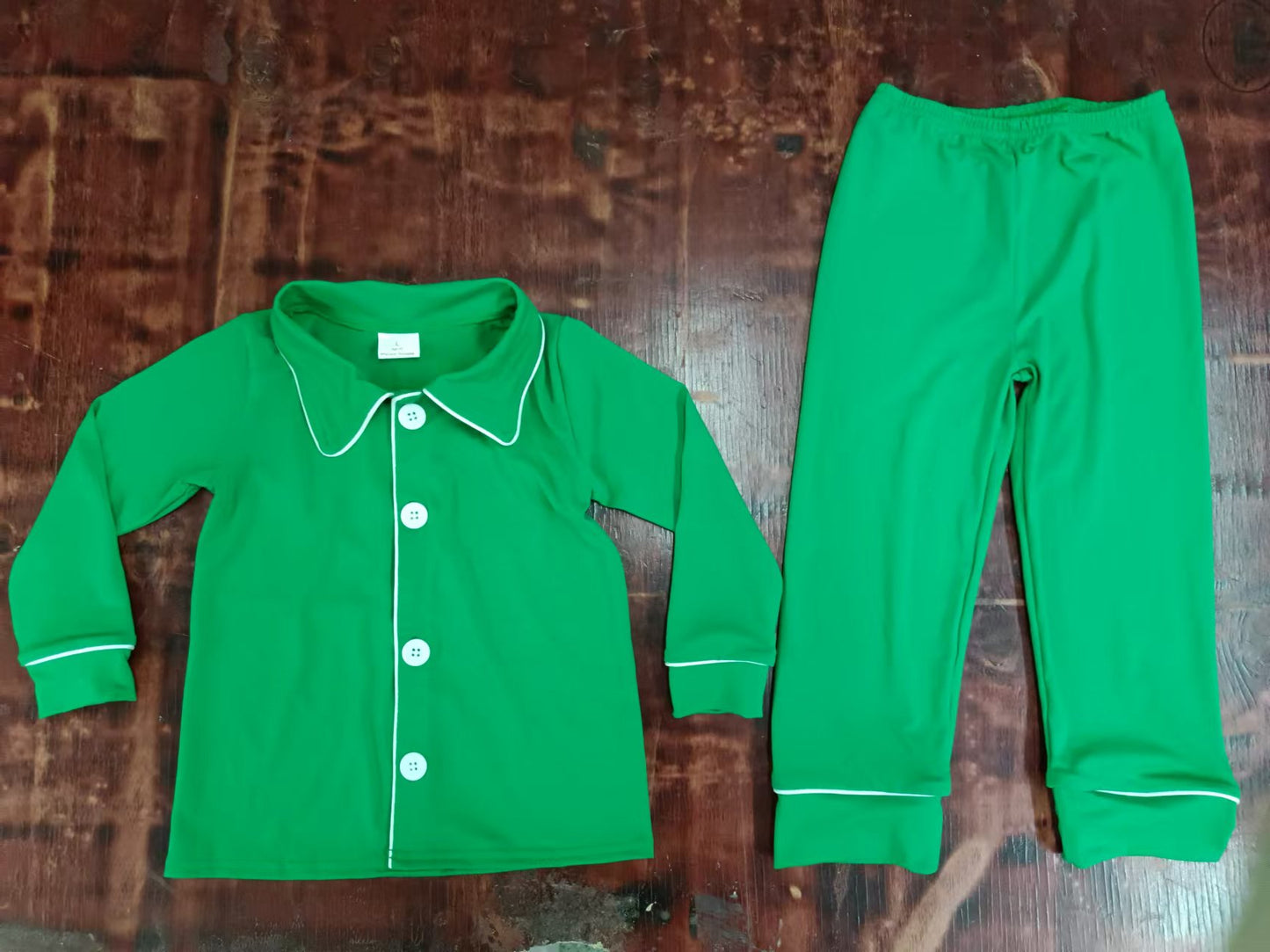 Baby Boys Christmas Green Button Ups Top Pants Pajamas Clothes Sets preorder(MOQ 5)