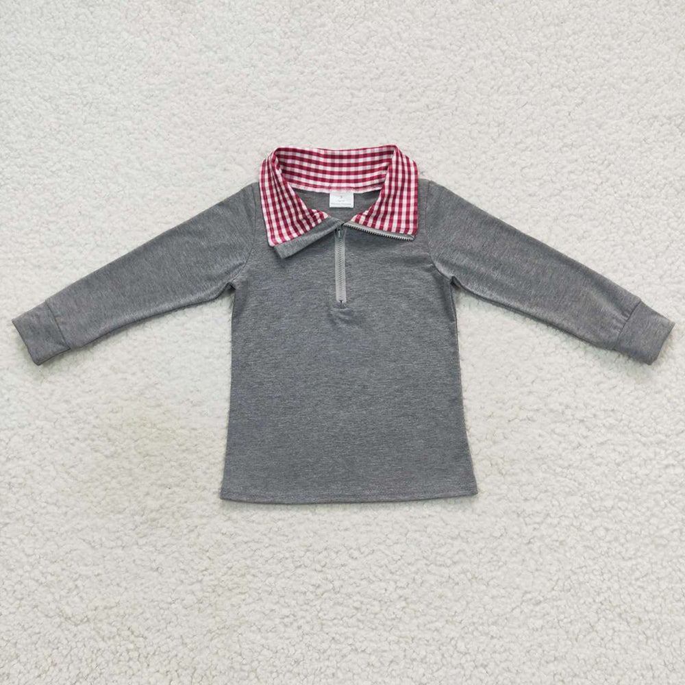 Baby Boys Red Plaid Long Sleeve Pullover Tee Shirt Top