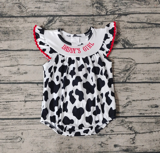 Baby Infant Girls Daddy's Girl Black Cow Print Rompers