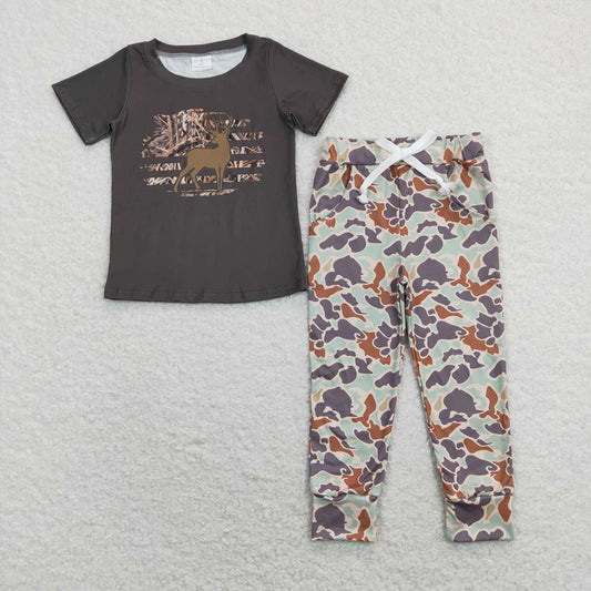 Baby Boys Grey Deer Shirt Camo Pockets Pants Clothes Sets