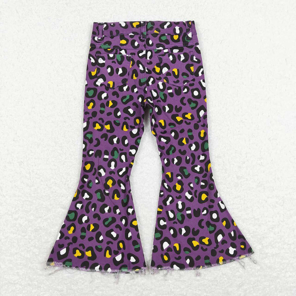 Baby Girls Mardi Gras Purple Leopard Bell Denim Pants Jeans