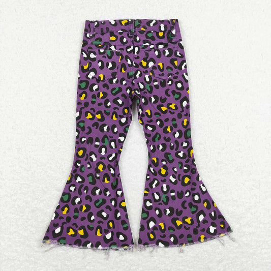 Baby Girls Mardi Gras Purple Leopard Bell Denim Pants Jeans