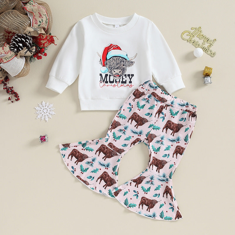 Baby Girls Christmas Moody Tee Cow Bell Pants Sets preorder(moq 5)