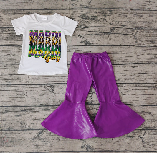 Baby Girls Mardi Gras Shirt Purple Bell Pants Clothes Sets