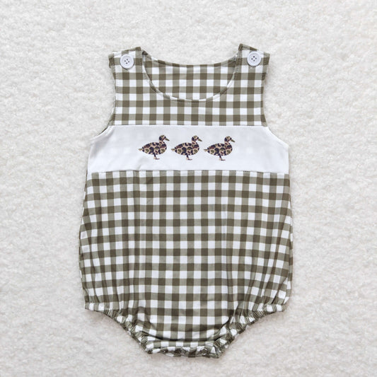 Baby Infant Boys Leopard Duck Green Checkered Summer Sleeveless Rompers