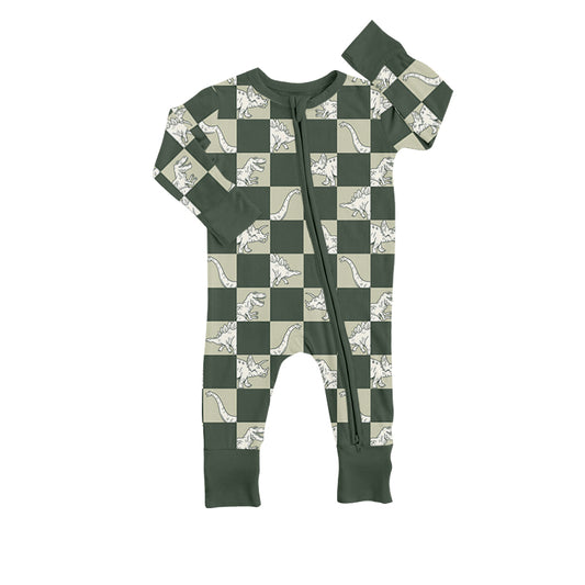 Baby Boys Green Dinosaur Long Sleeve Zip Rompers preorder(moq 5)