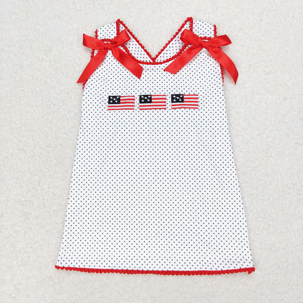 Baby Girls Flag Embroidery 4th Of July Sleeveless Tee Shirts
