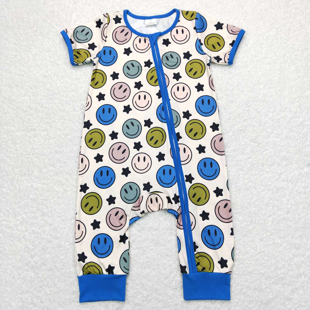 Baby Infant Boys Smile Blue Color Zip Short Sleeve Rompers