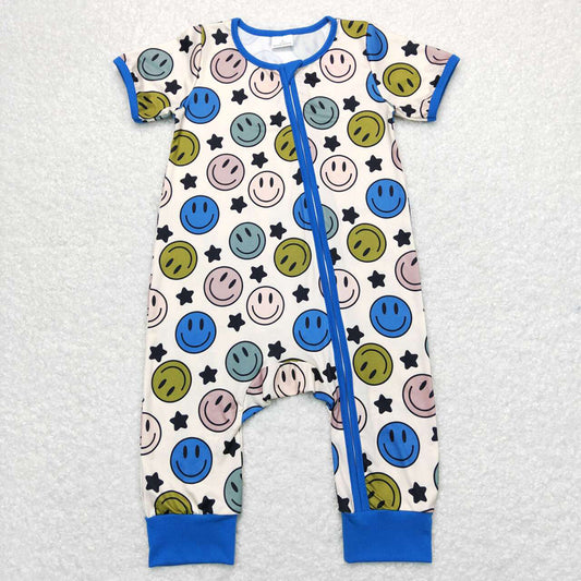 Baby Infant Boys Smile Blue Color Zip Short Sleeve Rompers