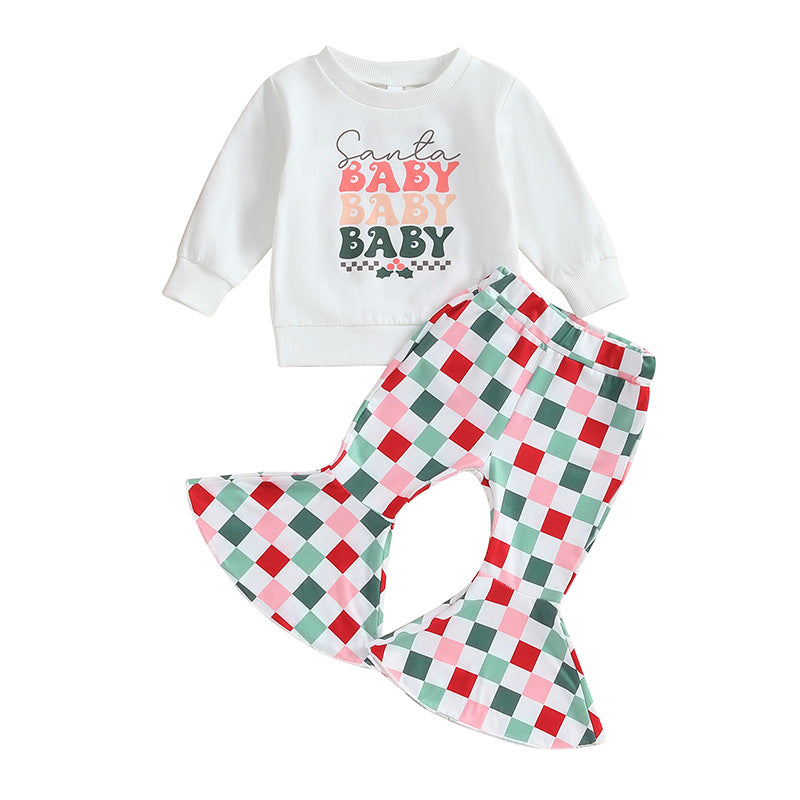 Baby Girls Christmas Santa Tee Red Green Bell Pants Sets preorder(moq 5)