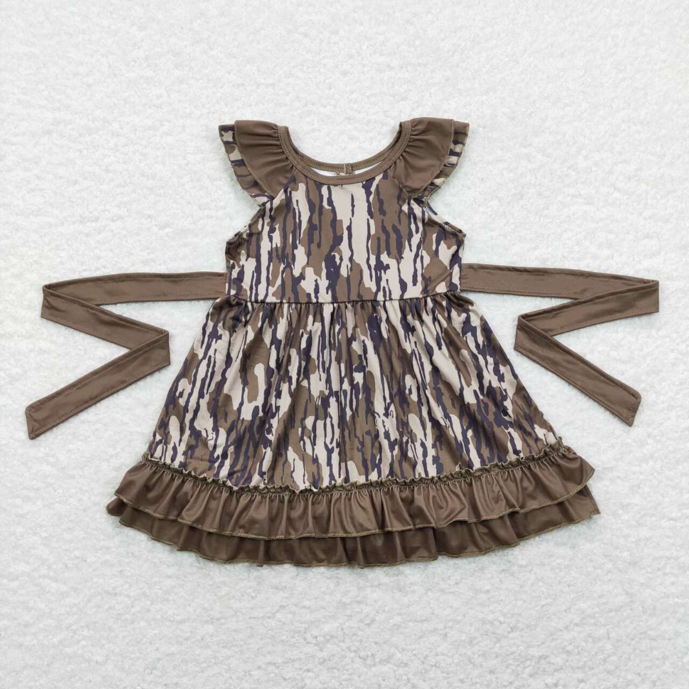 Baby Girls Camo Belt Double Ruffle Knee Length Dresses