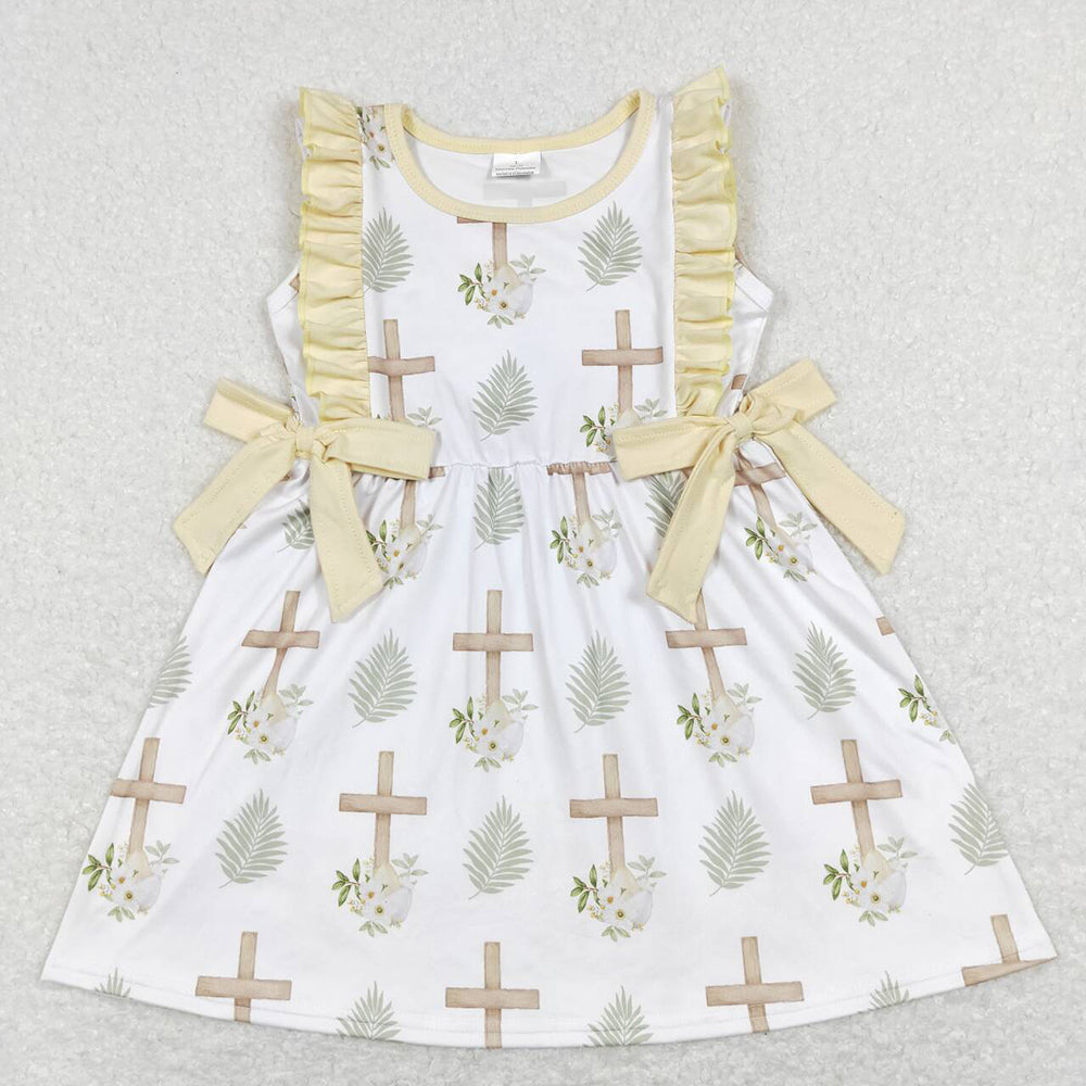 Baby Girls Cross Easter Flowers Bows Knee Length Dresses