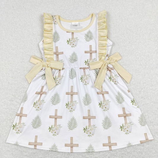 Baby Girls Cross Easter Flowers Bows Knee Length Dresses
