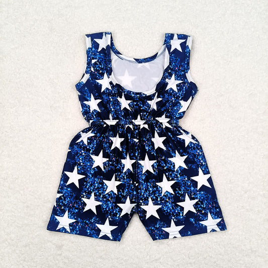 Baby girls 4th of July star blue jumpsuits