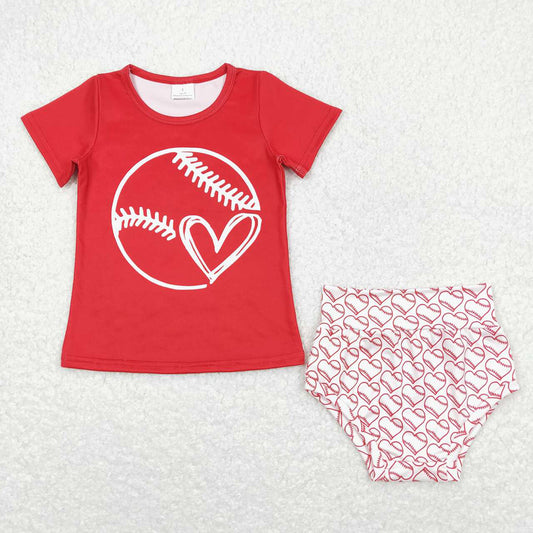 Baby Girls Baseball Red Short Sleeve Tee Top Bummies Clothes Sets