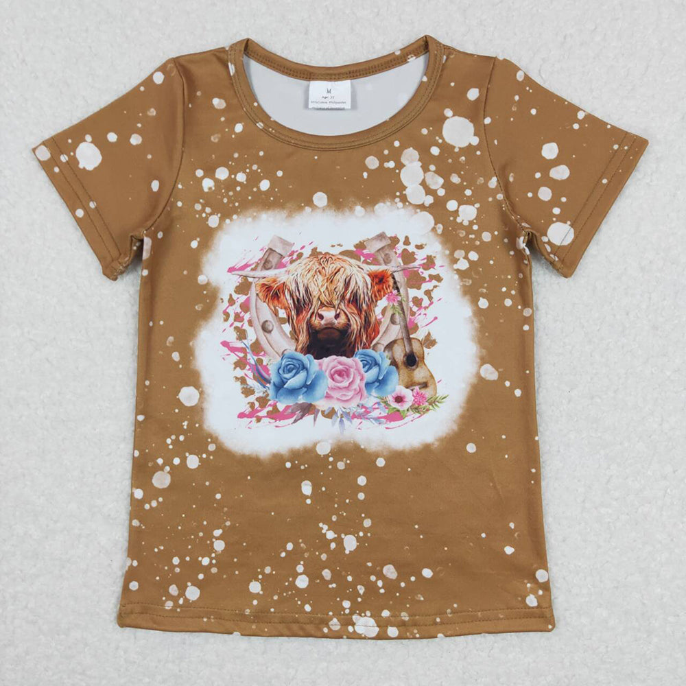 Baby Girls Highland Cow Flowers Tee Shirts Tops