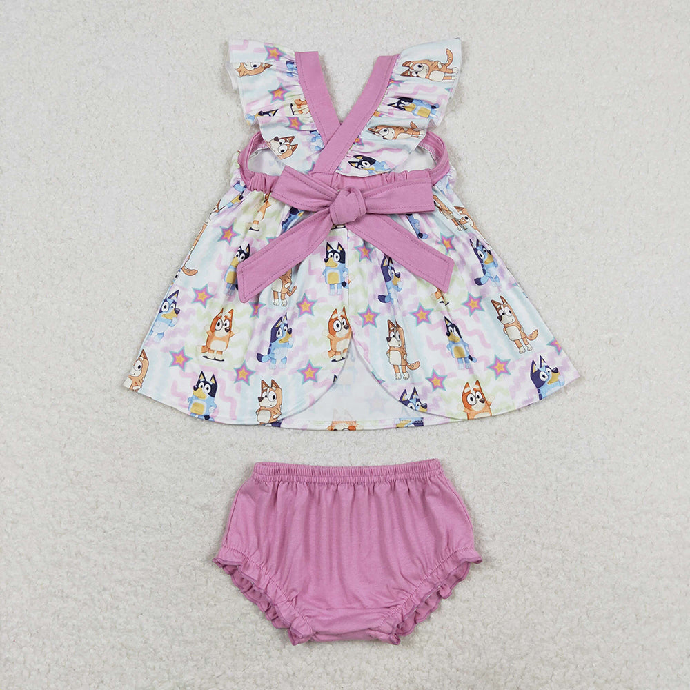 Baby Girls Colorful Dogs Sibling Rompers Bummie Dresses