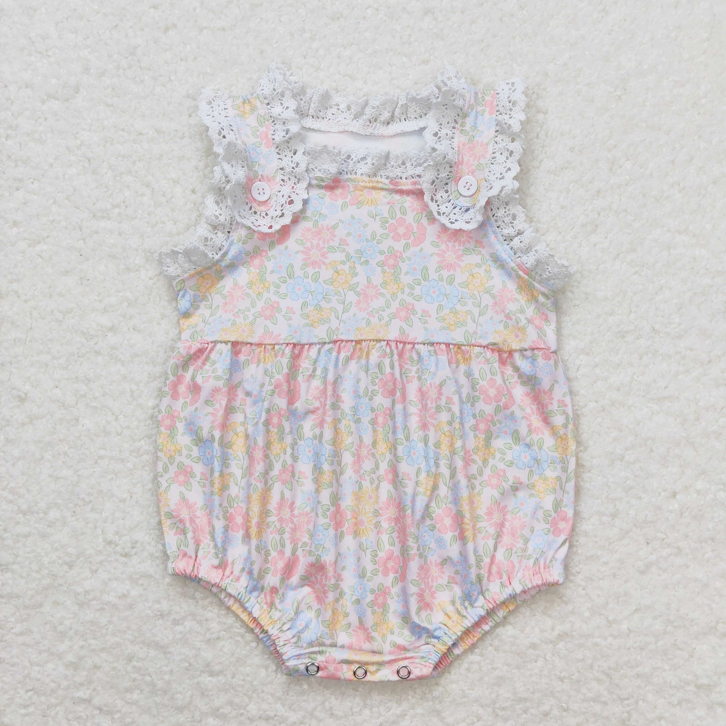 Baby Girls Orange Flowers Ruffle Sleeveless Bubble Rompers