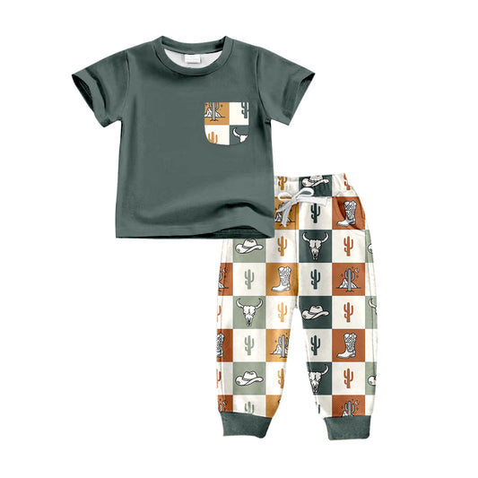 Baby Boys Western Boots Cactus Pocket Tee Shirt Pants Sets preorder(moq 5)