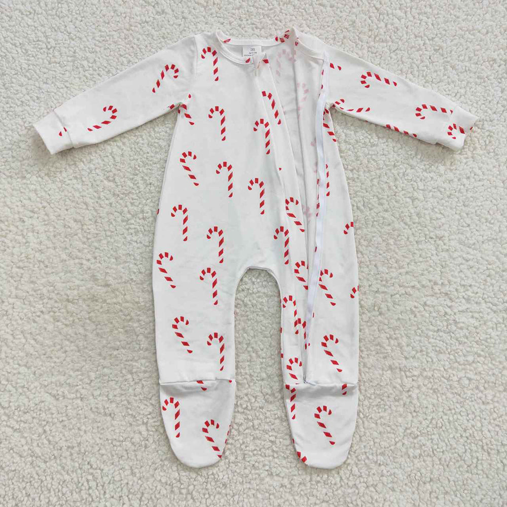 Baby Girls Candy Cane Long Sleeve Footie Zip Rompers