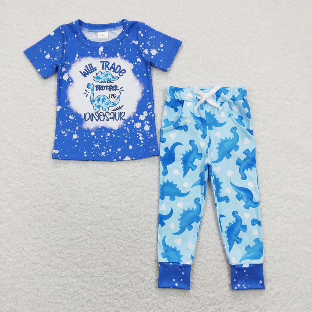 Baby Boys Blue Dinosaur Brother Top Pants Clothes Sets