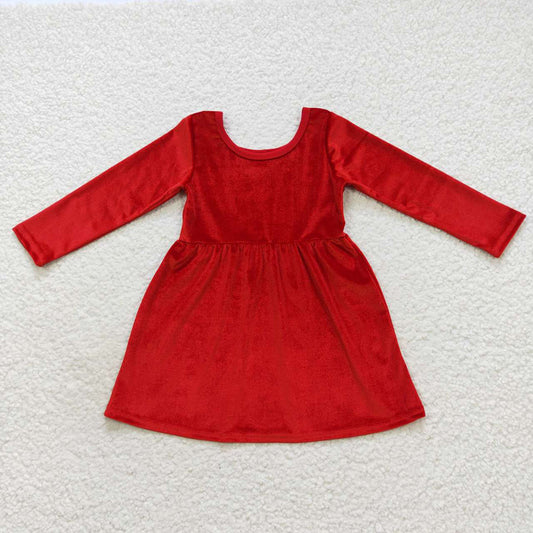 Baby Girls Red Long Sleeve Velvet Knee Length Dresses