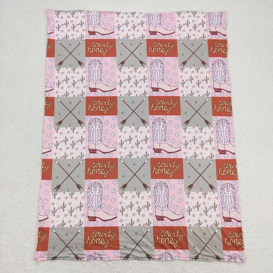 Baby Girls Pink Western Cactus Howdy Blankets