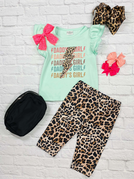 Baby Girls Daddy's Girl Top Leopard Legging Pants Clothes Sets preorder(moq 5)