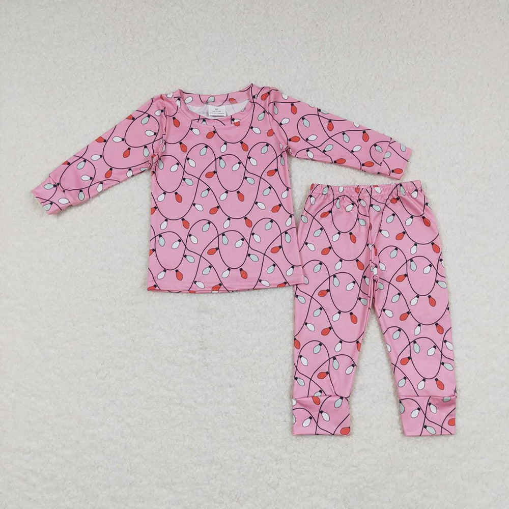 Baby Girls Christmas Lights Pink Shirt Pants Pajamas Clothing Sets